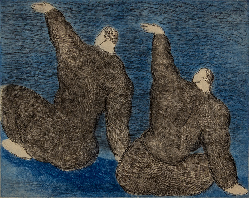 illustration of two people sitting with their arm up